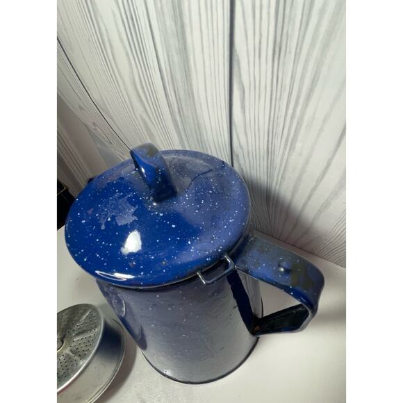 Enamelware Coffee Pot Percolator Blue Speckled Graniteware Camp Fire - Picture 6 of 8